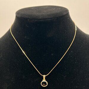 Gold-Tone Danecraft 925 Italy Black Onyx Pendant Necklace 16 Inches